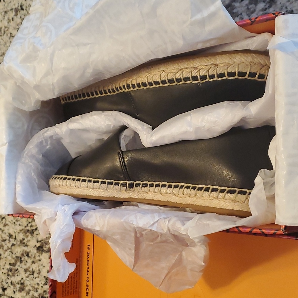 Tory Burch Block Leather Flat Espadrille Shoes